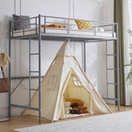 ZUN Twin Size Metal Loft Bed with Safety Guardrails & 2 Built-in Ladders, Loft Bunk Bed Frame for Teens 37867225