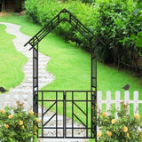 Metal Garden Arch with Gate W58.07*H97.24 Climbing Plants Support Rose Arch Outdoor Black W1586P278421