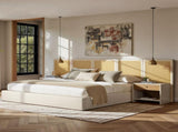 Capri Extended Headboard Cane Platform Bed, Antique White Polyester B2719P385740