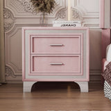 Mid Century Vintage Nightstand with Metal Legs for Bedroom, Velvet Bedside Table with 2 Drawers, N733P183659H