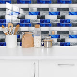 48 Pcs Blue Gray Marble Effect PVC Self-Adhesive Kitchen Backsplash Tiles In Marble Water Resistant 96621934