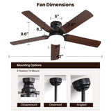 ZUN Low Profile 42 Inch Ceiling Fan 5 Blades Noiseless Reversible Dc Motor Remote Control With Led Light W934P145919