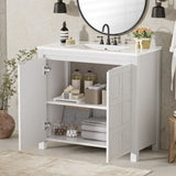 36 " Bathroom Vanity Organizer with Ceramic Sink, Set Bathroom Storage Cabinet,Antique White N729P255666K
