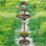 ZUN Outdoor Solar Lighted Pedestal Bird Bath Resin Fountain Decoration with Planter and Feeder, 54485687