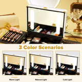 ZUN Portable Makeup Case with LED Mirror Travel Makeup Bag Cosmetic Organizer Box with Locks, Brush W1550P163303