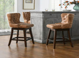 Holmes Tufted High-Back 360 Swivel Counter-Height Barstool, Tan Brown Faux Leather B2719P238380