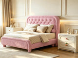 Queen Size Upholstered Platform Bed Frame with 46" Tufted Boucle Headboard, Solid Wood Slat Support, 28845072
