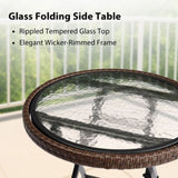 Outdoor Side, Round Rattan Patio Side, Small Foldable Wicker with Tempered Glass 35386669