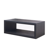 Black Beaded Edge Coffee Table 47.6" Rectangular Center Table with Open Storage Shelf, Modern W2729P309448
