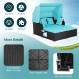 Turquoise Rattan Daybed Lounge W/ Retractable Top Canopy Side Tables Cushions 15499878