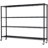 4-Tier, Adjustable Tier Spacing, Wheeled Display Stand, Iron, 150*45*169cm, Powder-Coated Black 70495433