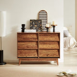 ZUN 6 Drawer Double Dresser Features Vintage-style and Bevel Design 37854788