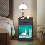 40*35*60cm Particleboard Pasted Triamine Single Drawer With Socket With LED Light Bedside Table 80482414