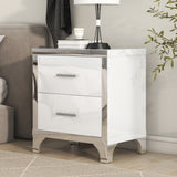 Elegant High Gloss Nightstand with Metal Handle,Mirrored Bedside Table with 2 Drawers for N733P205356K