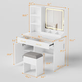 Makeup Vanity Desk with Mirror and Lights, White Vanity Table with Power Outlet and 3 Lighting 36486107