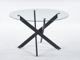 Black Dining Table with cross metal leg and tempered glass,Modern Space Saving Kitchen Table for W234P227893