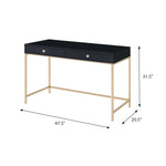 ZUN Black High Gloss and Gold 2-drawer Writing Desk B062P184559