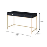Black High Gloss and Gold 2-drawer Writing Desk B062P184559