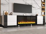 ON-TREND Modern TV Stand 34.2" Non-heating Electric Fireplace, High Gloss Entertainment Center 14602756