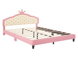 Full Size Lovely Crown Fantasy PU Leather Princess Bed with Tufted Headboard, PinkCream 47837791