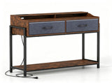 Industrial Console Table with Charging Station, Narrow Entryway Table with 2 AC Outlets USB & Type-C 42994255
