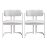 Upholstered Dining Chairs Set of 2, Fabric Armchairs with Beige Seating White Metal Frame, 265 LBS N779P281141B