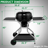 Kettle Charcoal Grill with 2 Side Tables, Storage Shelf, Upgraded Ash Catcher, Thermometer, Air 57338991