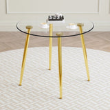 ZUN Round dining table with glass top, gilded metal legs, exquisite living, starting from details, W1151P205877