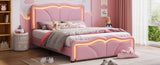 ZUN Full Size Upholstered Platform Bed with Curve Shaped and Height-adjustbale Headboard,LED Light WF323749AAH