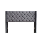 Velvet Button Tufted-Upholstered Bed with Wings Design - Strong Wood Slat Support - Easy Assembly W2297141187