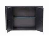 Black Wall-Mounted Bathroom Cabinet with Mirror, 2 Mirrored Doors & Open Shelf, Farmhouse Metal W3122P272846