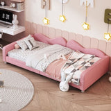 Twin size Upholstered Daybed, Sherpa Fabric Sofabed with Cloud-Shaped Backrest, No Box-spring N733P234602H