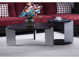 32.68" & 16.93" round coffee table end table sofa table side table set with black OAK veneer surface W2899P405894