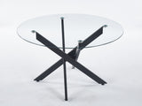 Black Dining Table with cross metal leg and tempered glass,Modern Space Saving Kitchen Table for W234P227893