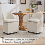 ZUN 058-Set of 2 Chenille Fabric Dining Chairs With Universal Wheels,Beige W527P242552