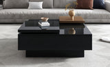 Movable Top Coffee Table, Modern Square Wood Coffee Table with High Gloss finish, 4 Hidden Storage 25494699