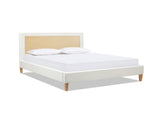 Haley Upholstered Cane-Back Platform Bed, Queen, Antique White Polyester B2719P238201