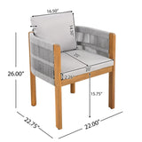 Acacia Wood Outdoor Dining Chairs 2-Pack with Grey Rope Handles, Washable Waterproof Grey Cushions, N779P279983G