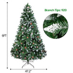 ZUN Christmas Tree 6FT 920 Branches Flocking Spray White Tree Plus Pine Cone 60548961