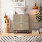 4-Doors Rattan Mesh Storage Cabinet, Sideboard with Eight Storage Spaces, for Entryway, Living Room, W757P198557