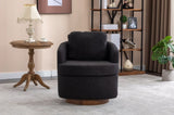 035-Boucle Fabric Swivel Accent Chair With Soild Wood Round Brown Base Leg,Black W527134465