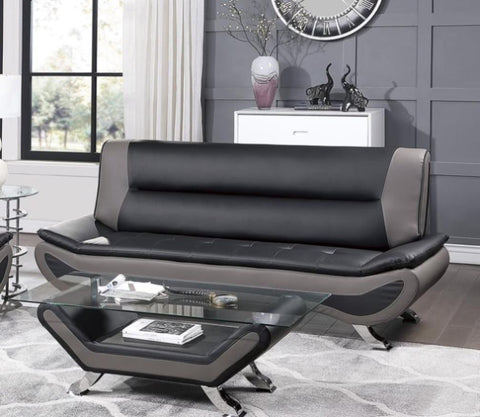 ZUN Modern Living Room Furniture 1pc Sofa Black and Gray PU Upholstered Chrome Finish Metal Legs Solid B011P183388