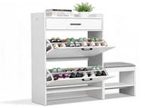 2-tier shoe cabinet with top flip-up lid and drawer, padded shoe changing bench, 1 hook, 18594134