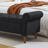 ZUN 62" Bedroom Tufted Button Storage Bench, Modern Fabric Upholstered Ottoman, Window Bench, Rolled Arm W1853141522