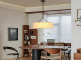 Modern 3-Light Fabric Pendant Light, Black Adjustable Drum Chandelier, Matte Black Fabric Shade W1367P460380