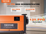 VEVOR 125 Pints Commercial Dehumidifier with Drain Hose for Crawl Spaces, Basements Warehouse & Job T3342P309861