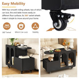 ON-TREND Mobile End Table with lockable wheels, Cream Style Side Table with Storage Drawer, 11.8inch N721P191983B