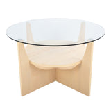 U-Shaped Contemporary Coffee Table in Natural Wood and Clear Glass by LumiSource B202P223314