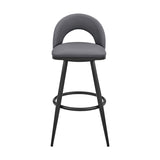 Charlotte Swivel Bar Stool in Black Metal with Gray Faux Leather B2736P354270