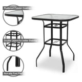 ZUN 31 Inch Patio Bar Table, Square Outdoor Bar Height Bistro Table with Tempered Glass Tabletop & 17769307